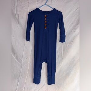 Posh Peanut Royal Blue Kids Footie with Wooden Buttons